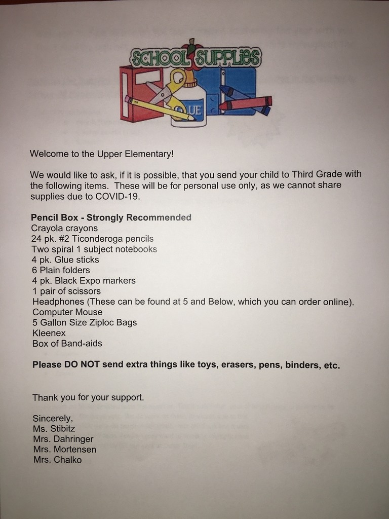 Third Grade Supply List