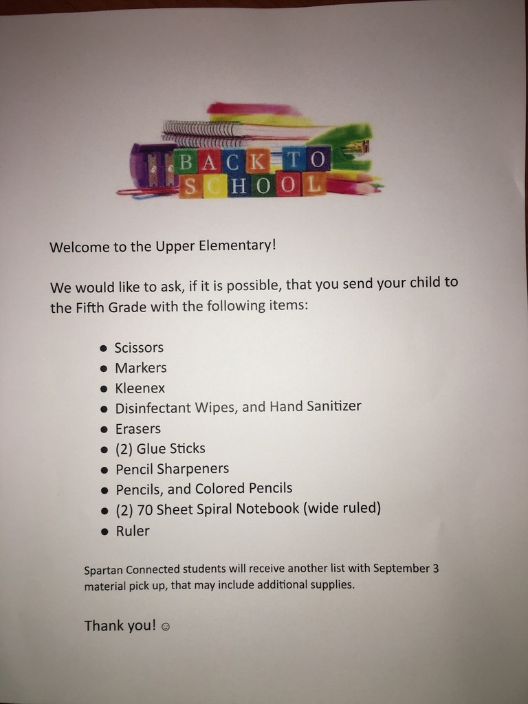 Fifth Grade Supply List