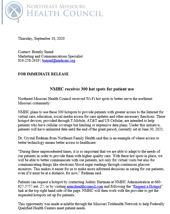 Northeast MO Health Council Letter