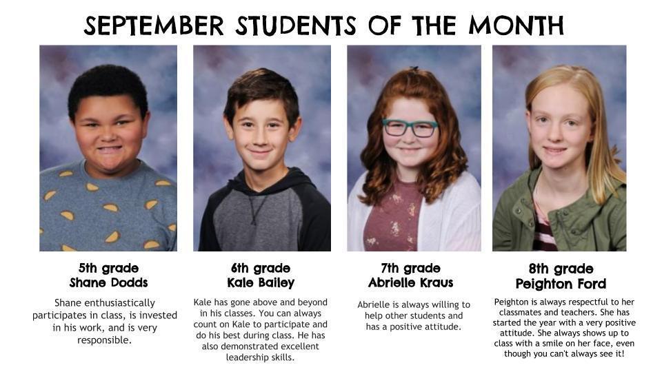 September 2020 students of the month