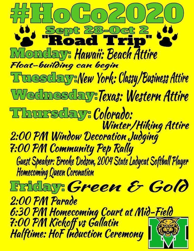 Homecoming 2020 Schedule