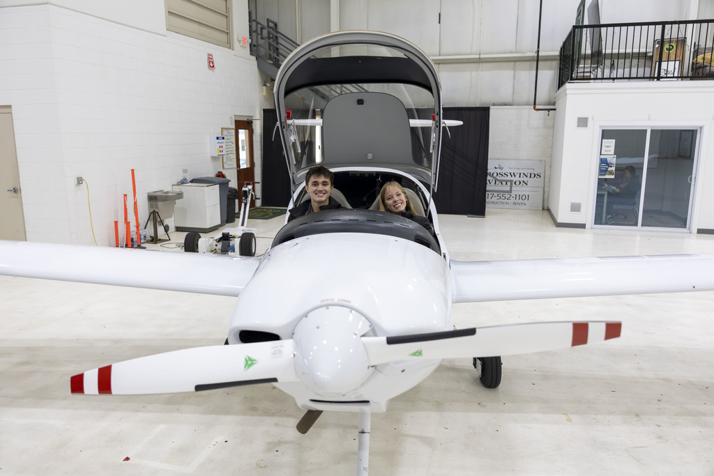 Students get to sit inside of an airplane at Crosswinds Aviation