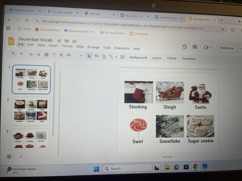 a computer screen with images of Christmas items. 