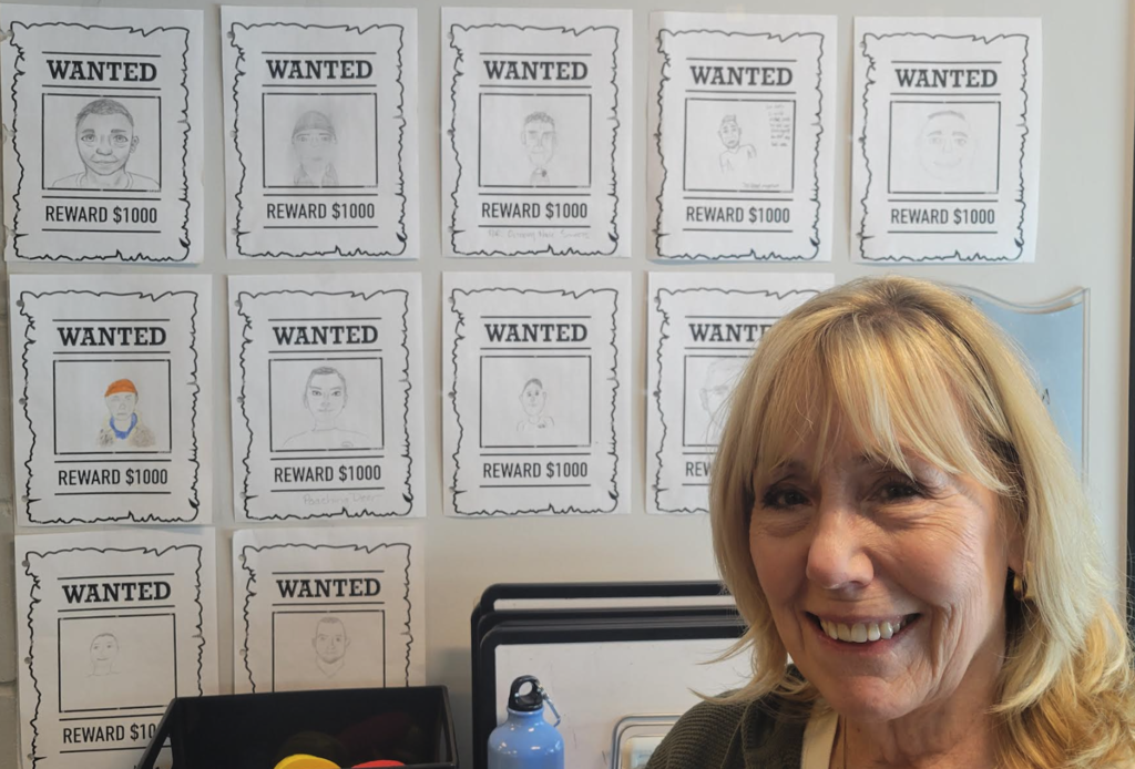 Laurie Colatruglio and student drawings of suspects