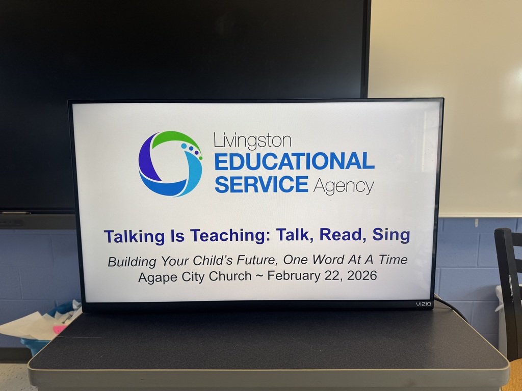 TV that says Talking is Teaching: Talk, Read, Sing and has the Livingston Educational Service Agency logo. 