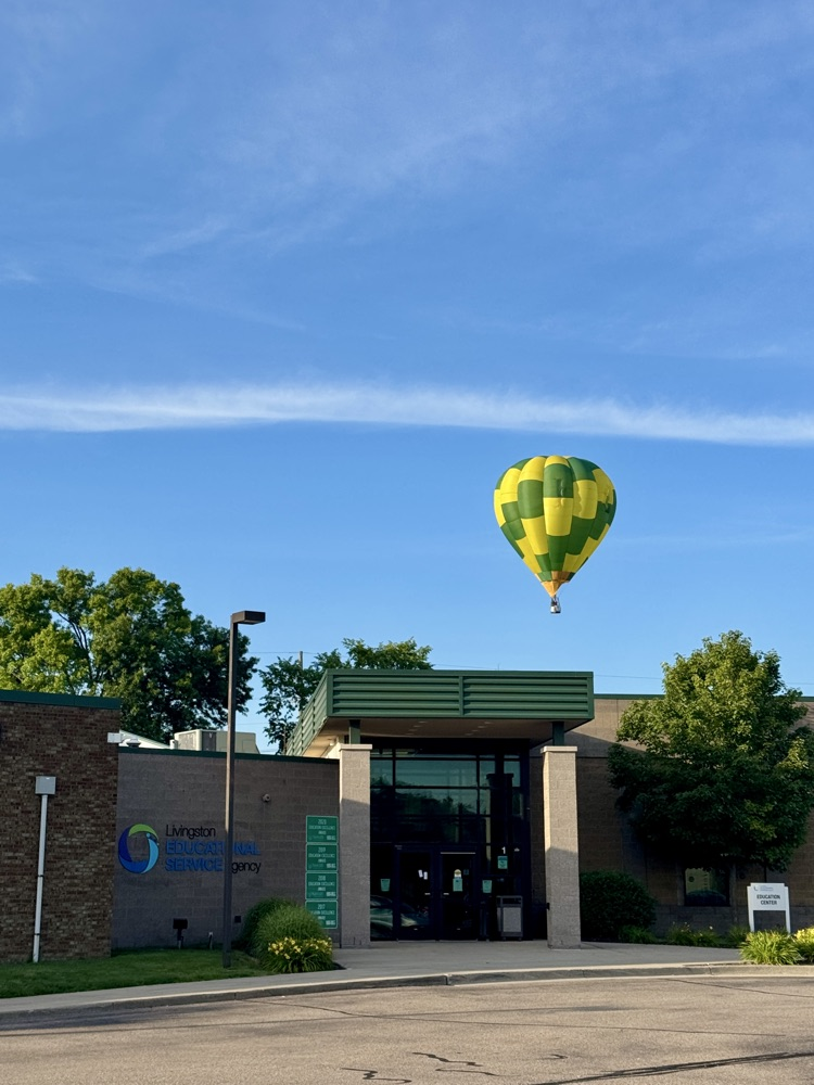 Hot air balloon over LESA Ed Center