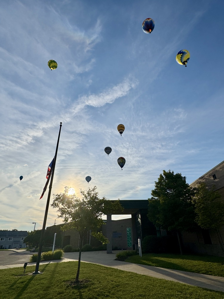 Hot air balloons over LESA Ed Center