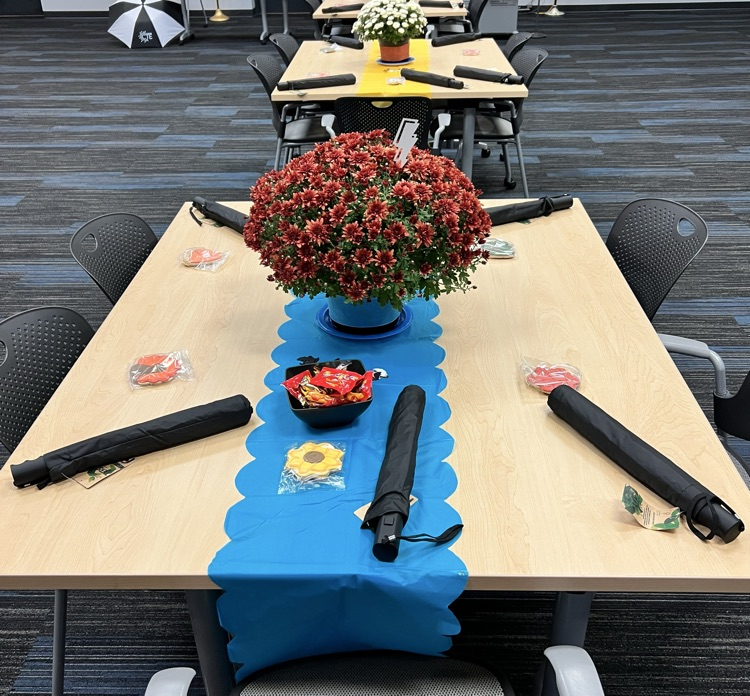 Fall decorations on table.
