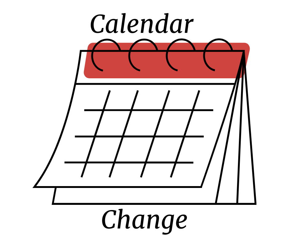 A drawing of a flip calendar with Calendar above it and change below it