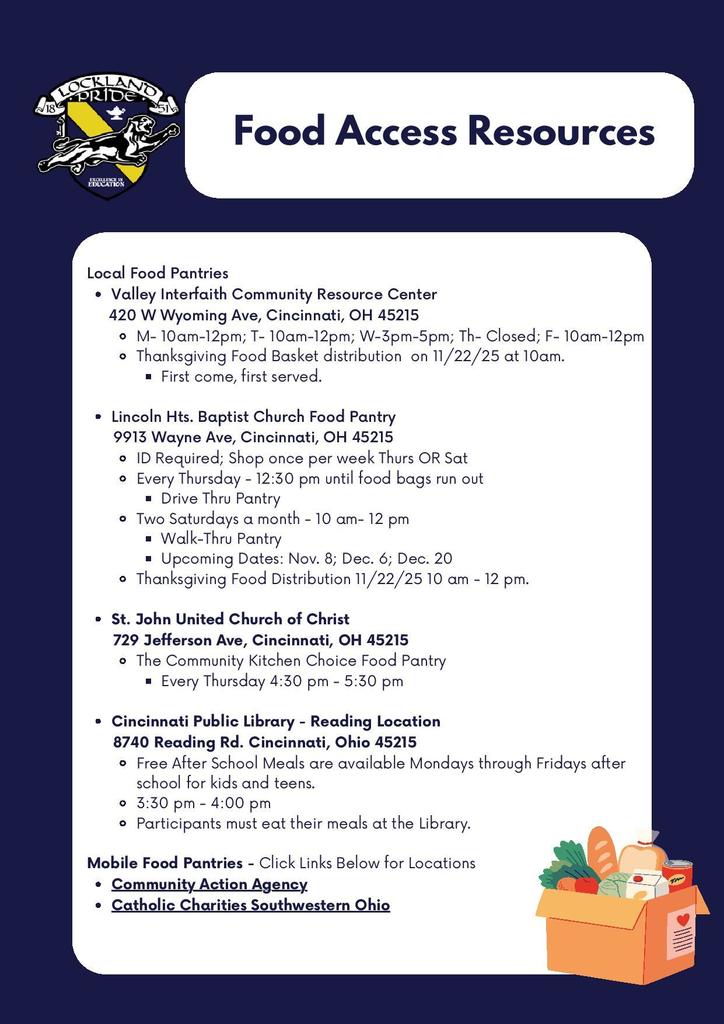 Listing of food access resources locally