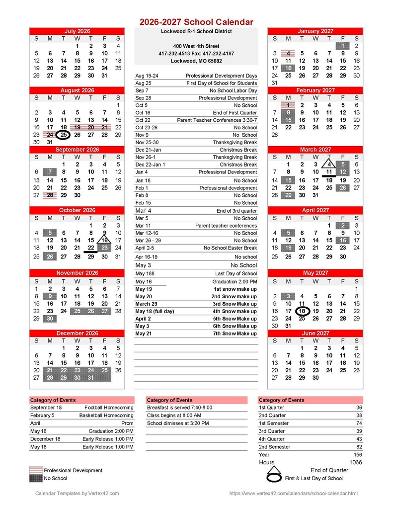 School Calendar 2026-2027