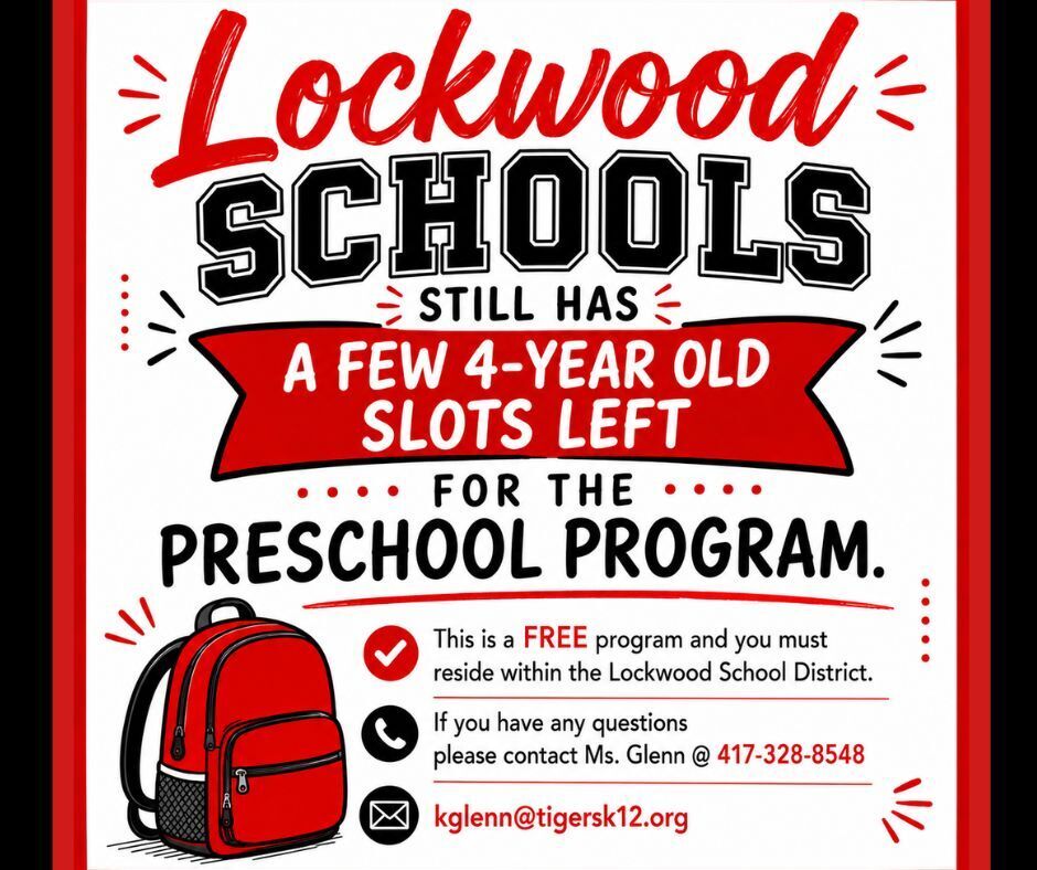 Preschool Program has a few 4 year old slots left.