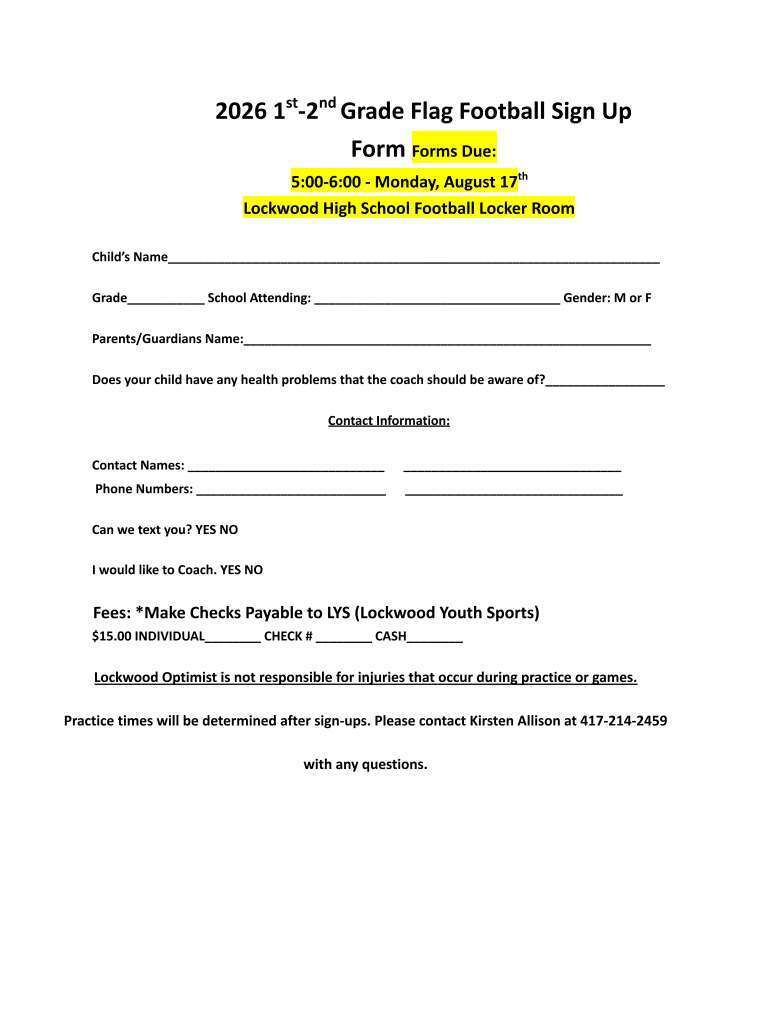 1st-2nd Grade Flag Football Sign Ups 