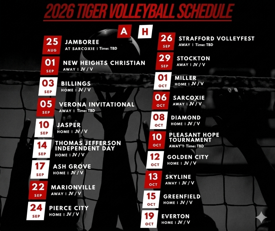 2026 Tiger Volleyball Schedule 