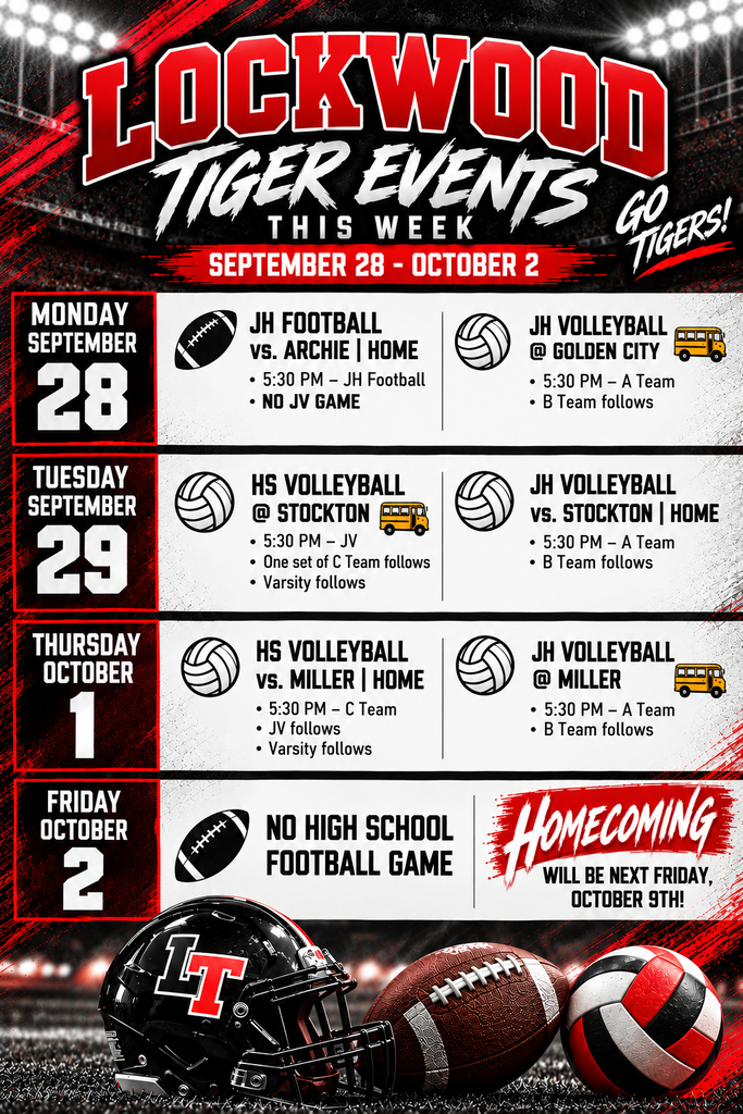 Lockwood Athletic Events 9/29-10/2