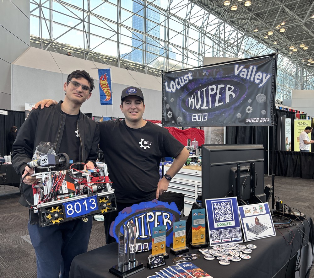 Locust Valley High School Team Kuiper robotics club members Rowan Shenoy and Luca Russo welcomed guests to their demonstration area at the New York International Auto Show at the Javits Center from April 3-12.