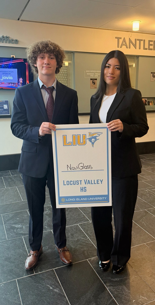 Locust Valley High School students Dax Campbell (left) and Chelsy Arrata (right) represented the school at the Virtual Enterprise Leadership Conference at LIU Post on Oct. 17.