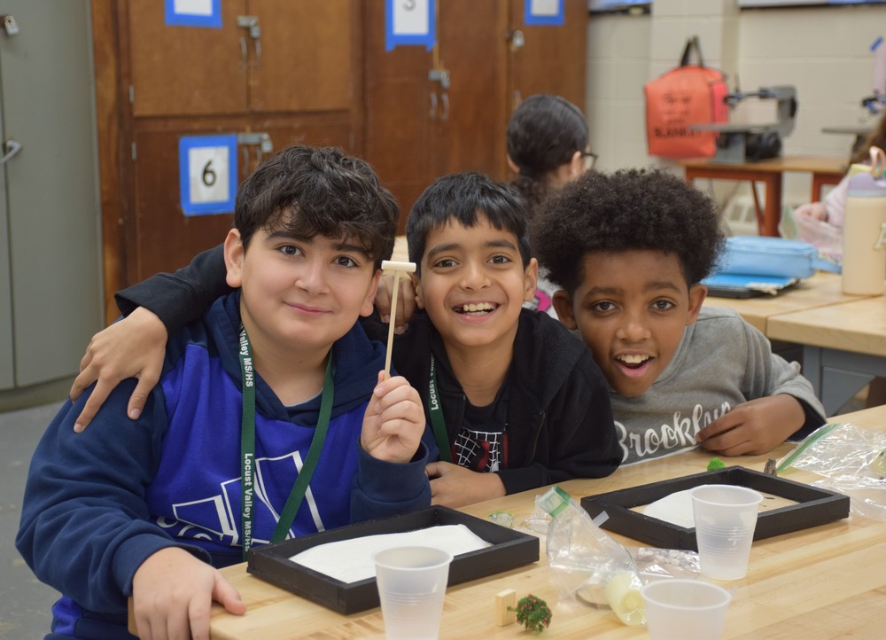 MS students enjoy the process of creating their Zen gardens.