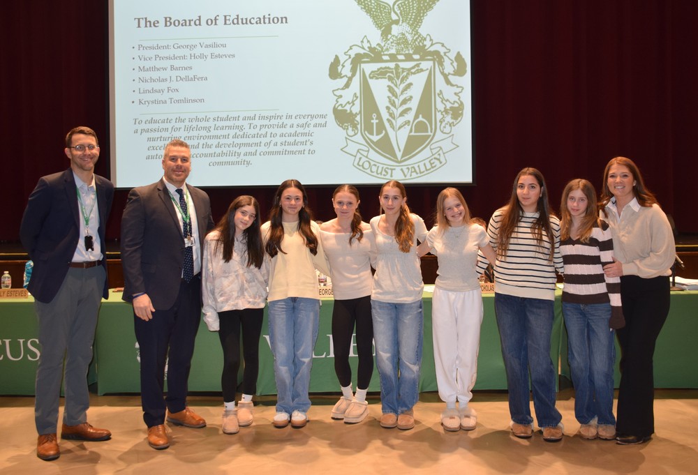 The middle school cheer team was honored at the Jan. 28 Board of Education Meeting for helping Bayville Primary School students with their homework throughout the fall.