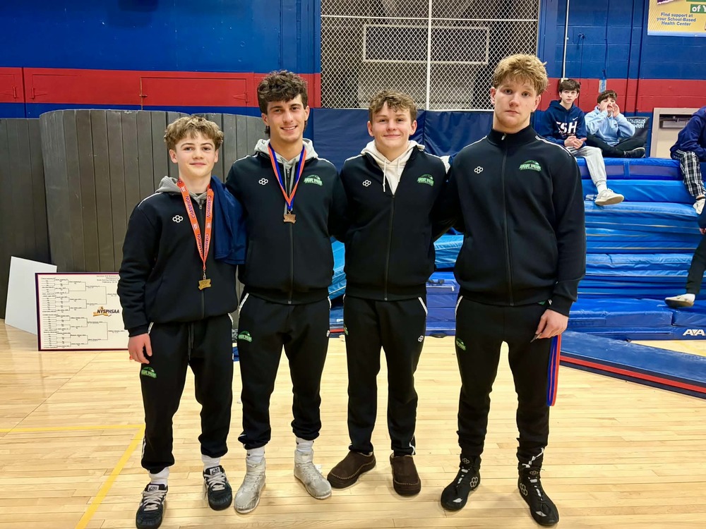 Declan Mueller, Aidan Russo, Marcus Houghtaling and Liam Roberts competed at the Nassau County championships in Feb. 2026.