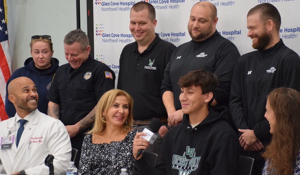 Locust Valley High School student Francesco Allocca spoke about his gratitude surrounded by his mother coaches, nurses and doctors.