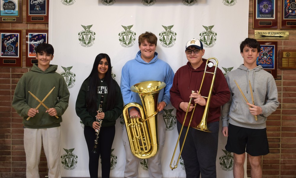 Locust Valley High School students Michael Giovanniello, Aria Hassan, Christopher McKenzie, Liam Reilly and Henry Pisciotta were named members of the Hofstra University honor band in 2026.