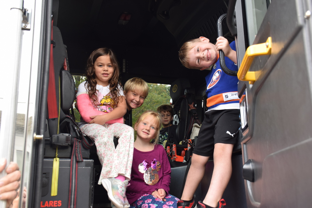 Bayville Primary students got to see the fire department's unique white fire engine.