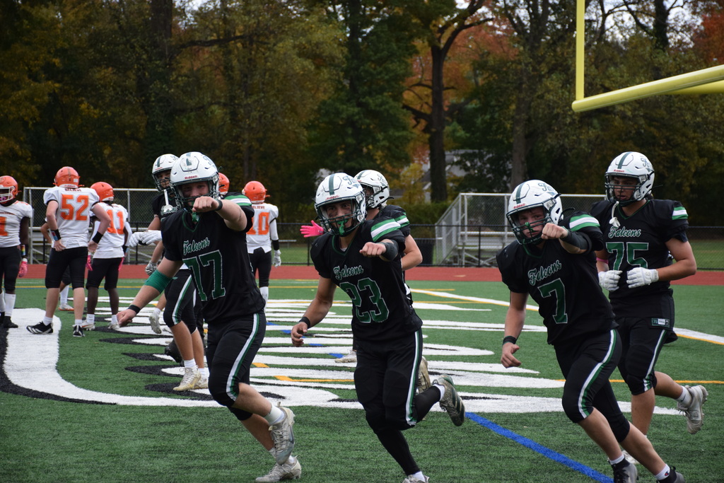 The Falcons celebrate a touchdown.