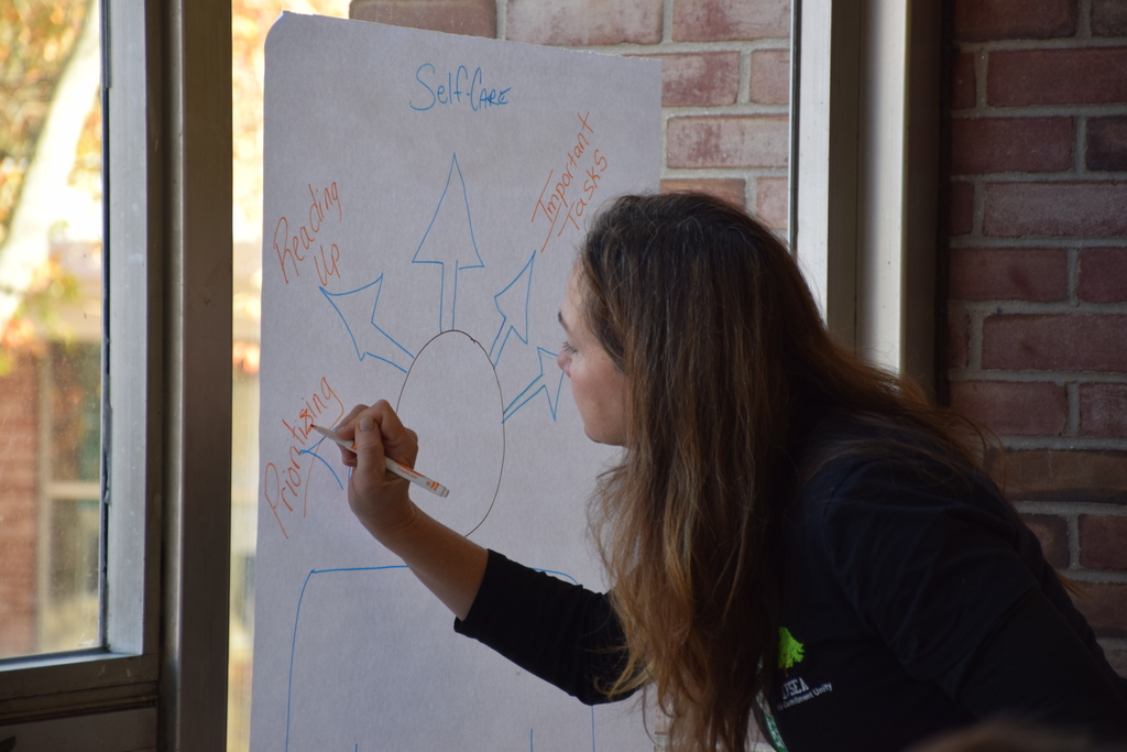 A Locust Valley teacher depicts the "sharpening the saw" aspect of "The 7 Habits of Highly Effective People."