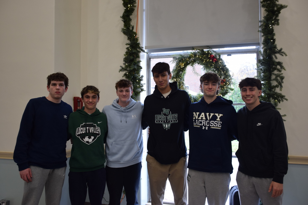 2)	Locust Valley High School students Sean Joyce, Luke Ricigliano, Ryan Sullivan, Francesco Allocca, Will Summers and Liam Baker reunited at Glen Cove Hospital as Allocca was discharged.