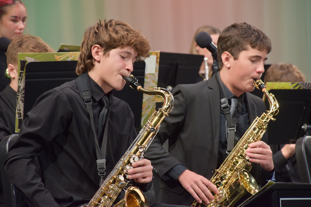 Locust Valley High School jazz musicians Luca Mannarino (left) and Bradley Ehni (right) serenaded the audience at the winter concert.