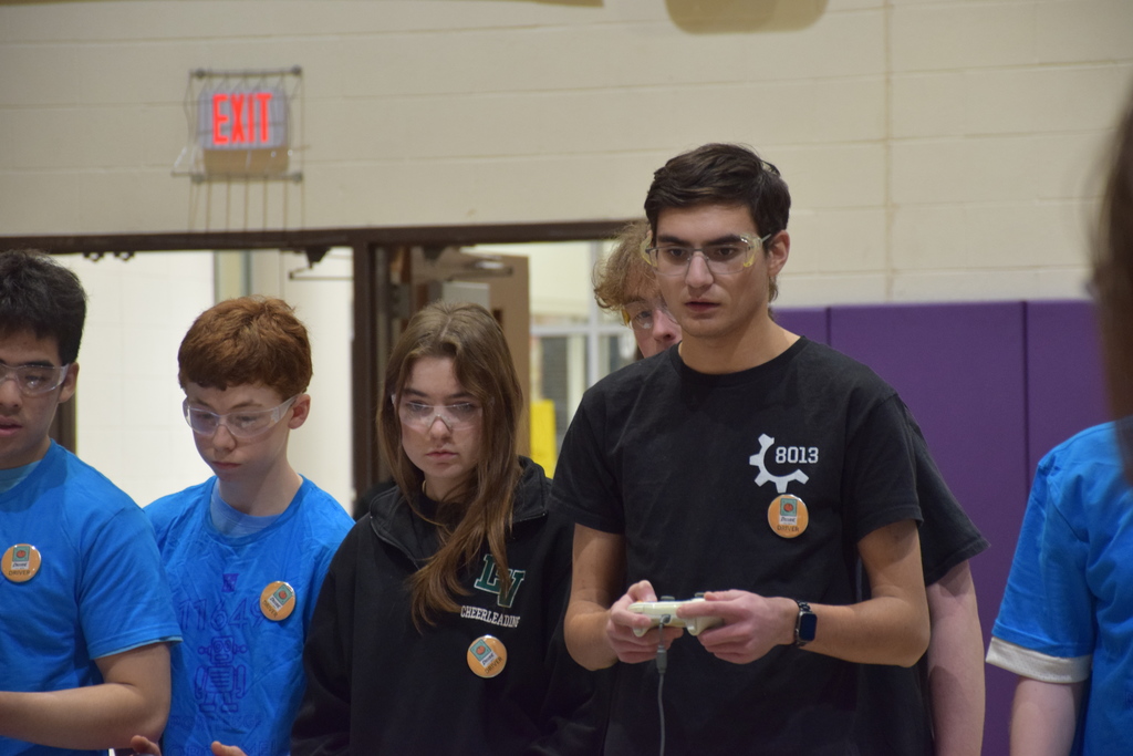 Locust Valley High School robotics team members Rowan Shenoy and Christina Boz piloted their contraption in the FIRST Robotics qualifier on Jan. 17.