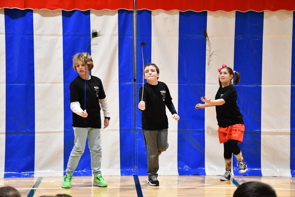 Bayville Intermediate students Masin Stanton, Michael Berglund and Amelia Blough (left to right) showed off their balancing skills.
