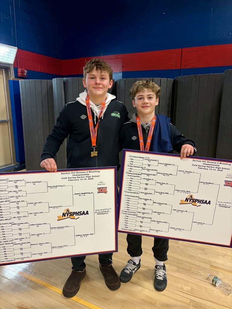 Falcons wrestlers Marcus Houghtaling and Declan Mueller are Nassau County champions.