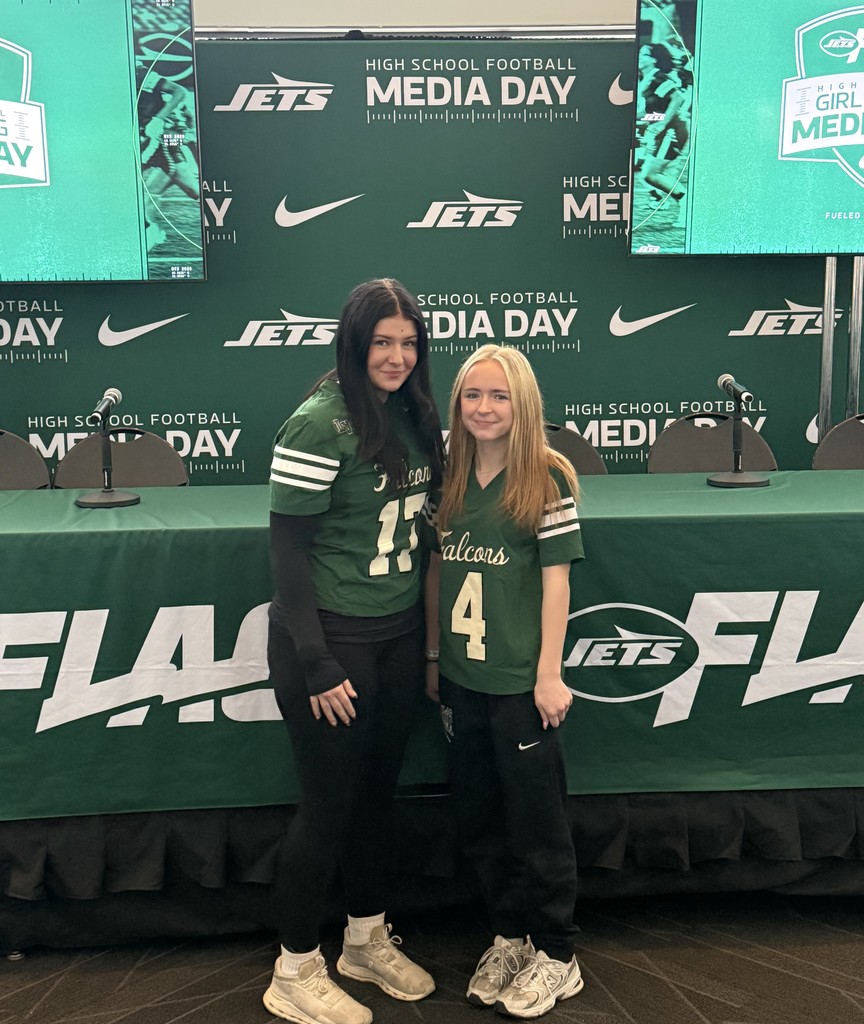 Sophia Georgiopoulos and Morgan Sullivan represented Locust Valley High School Falcons at MetLife Stadium for the New York Jets’ Girls Flag Football Media Day on Feb. 20.