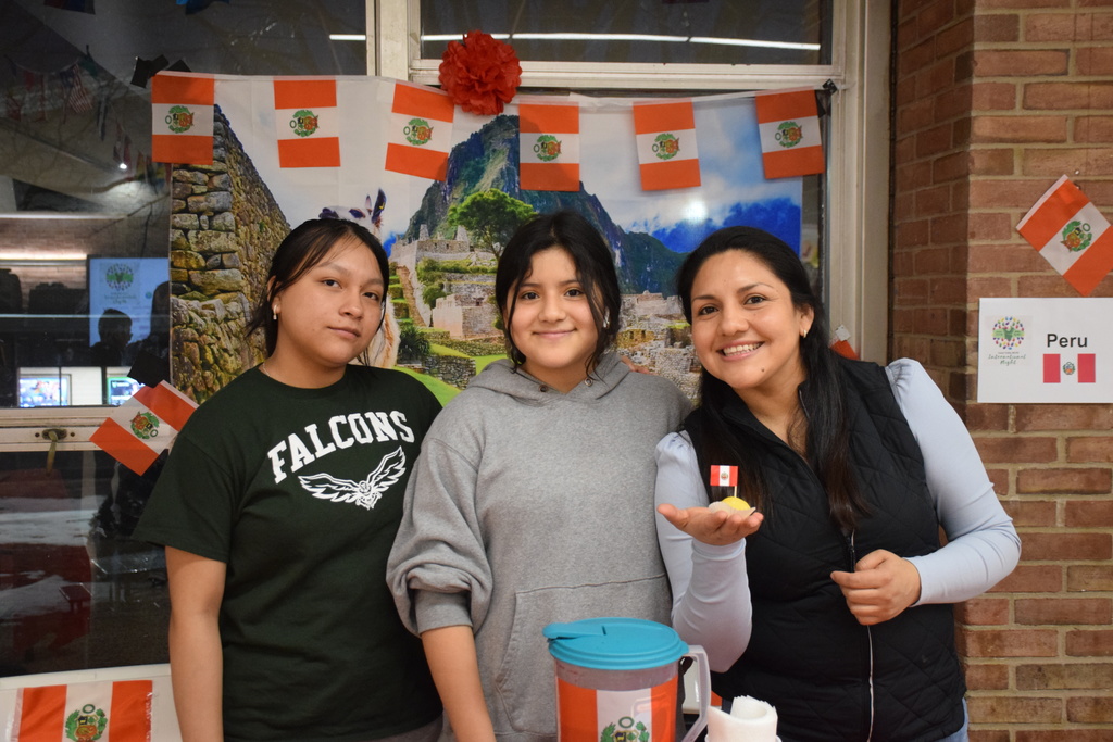 The Peru table showcases desserts at LVMS/HS International Night 2026.
