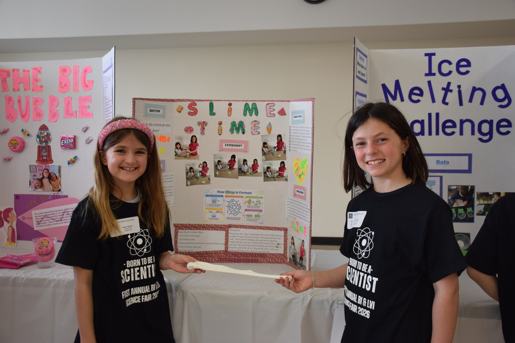 BI's Lily Terrana and Siena Gleason won first place in the third grade for their project "Slime Time."