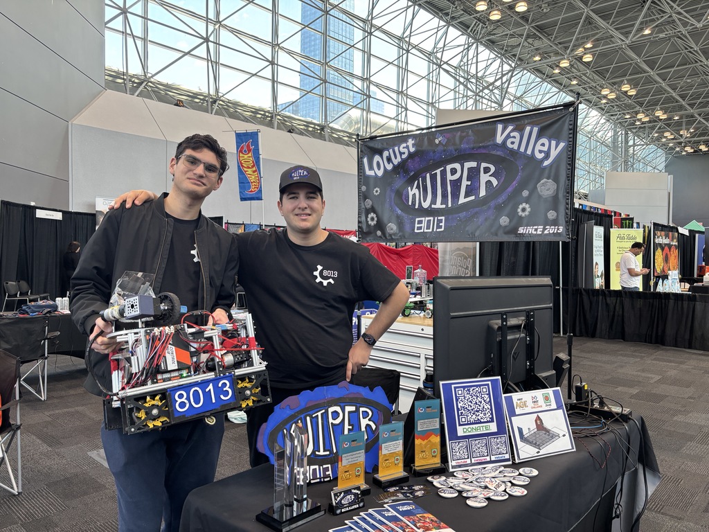 Locust Valley High School Team Kuiper robotics club members Rowan Shenoy and Luca Russo welcomed guests to their demonstration area at the New York International Auto Show at the Javits Center from April 3-12.