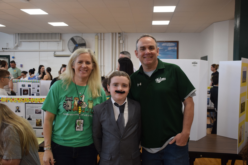 Beth Berglund, Michael Berglund as Walt Disney and Brian Berglund at the Bayville Primary School Living Museum.