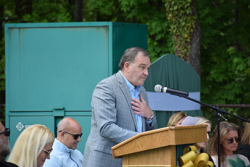 Falcon Pride Athletic Booster Club president John Johnson spoke of the outpouring of love and support for dedicating the field to Cindy Tobin.