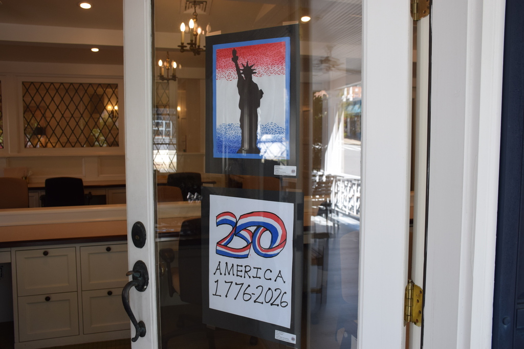 Student artworks displayed at Daniel Gale Realty for the Locust Valley Art Walk with the Locust Valley Chamber of Commerce.