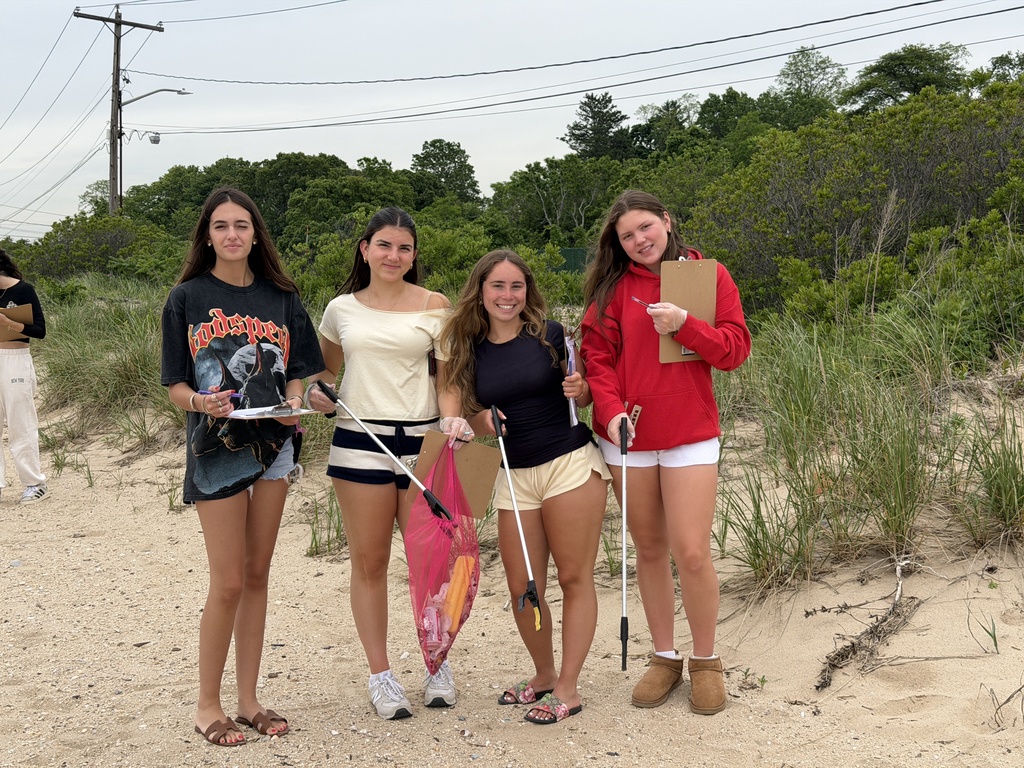 Locust Valley High School students Ketevani Mamukashvili, Olivia Tomlinson, Caitlin Capobianco and Rylee Finn, cleaned the beach in May ahead of the busy summer season.