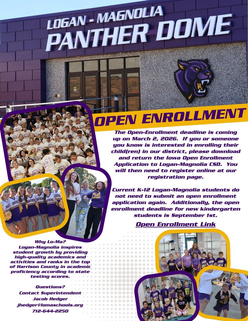 Please download and return the Iowa Open Enrollment Application to Logan-Magnolia CSD and register online at www.lomaschools.org/enrollment