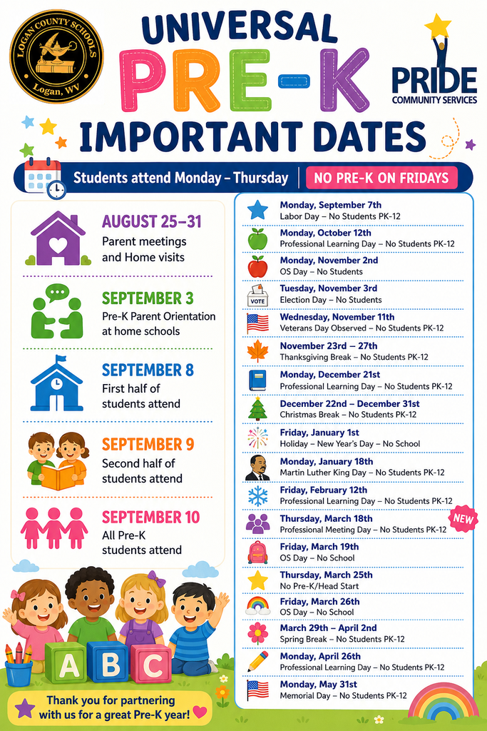 Pre-K Important Dates 2026-2027