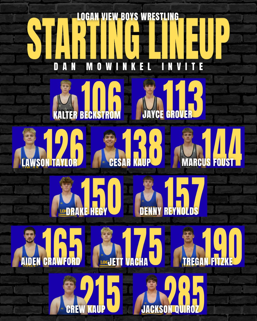 Picture of LV Boys Wrestling Starting Line up for the Dan Mowinkel Invite.