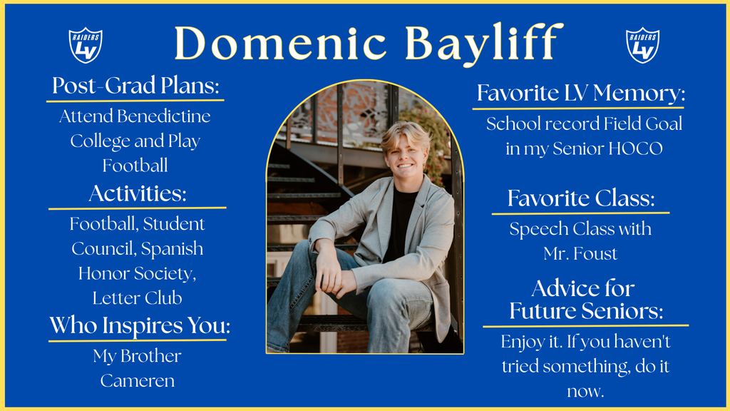 Senior Spotlight Graphic highlighting a member of the 2026 class.