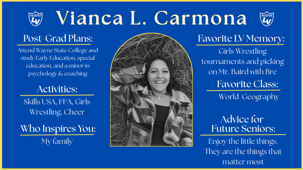 Senior Spotlight Graphic highlighting a member of the 2026 class.