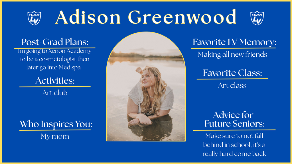 Senior Spotlight Graphic highlighting a member of the 2026 class.