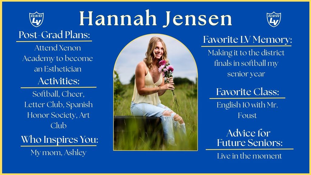 Senior Spotlight Graphic highlighting a member of the 2026 class.