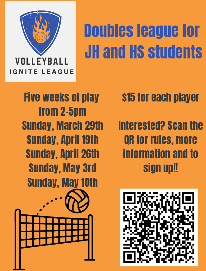 Advertisement for Volleyball Ignite League - an intramural volleyball activity at LV.